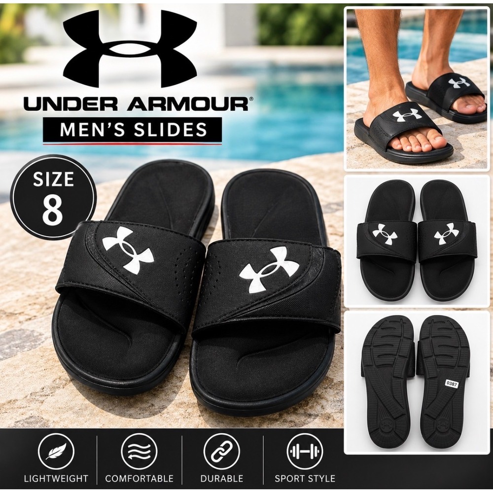 Under Armour Ignite VI Slides Mens 8 Black White Athletic Sandals
